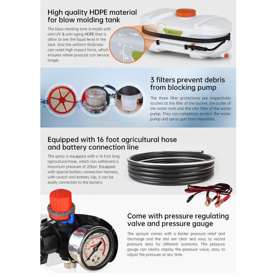 Pulverizador Elétrico ATV 100 Litros c/ Bomba Pressurizadora 2.0 GPM 12v 120psi - SFSP-100-020-02