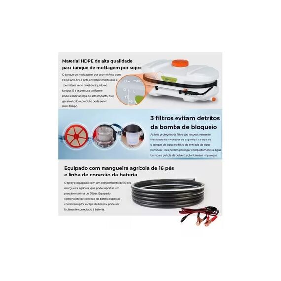 Pulverizador Elétrico ATV 50 Litros c/ Bomba Pressurizadora 1.2 GPM 12v 60psi