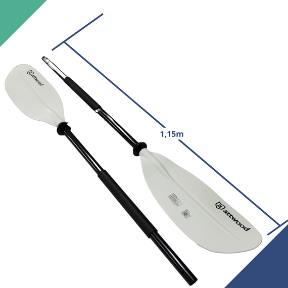 Remo de Alumínio Ajustável p/ Caiaque c/ 2 Pás em ABS Branco - 2,30m - Attwood
