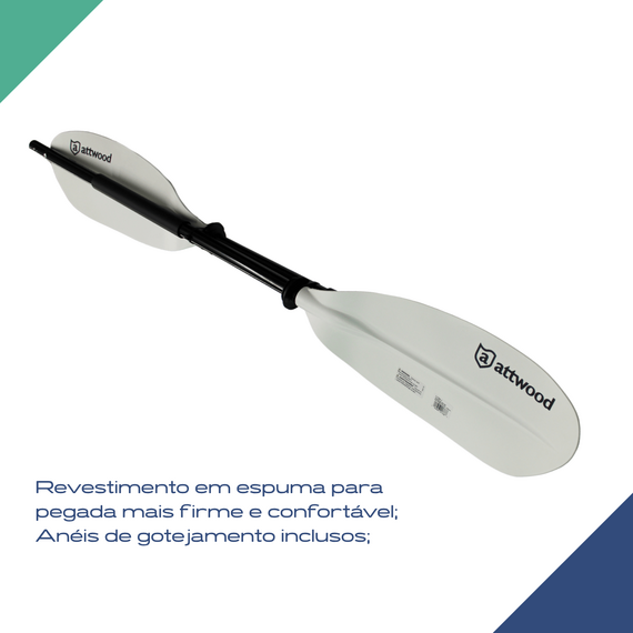 Remo de Alumínio Ajustável p/ Caiaque c/ 2 Pás em ABS Branco - 2,30m - Attwood