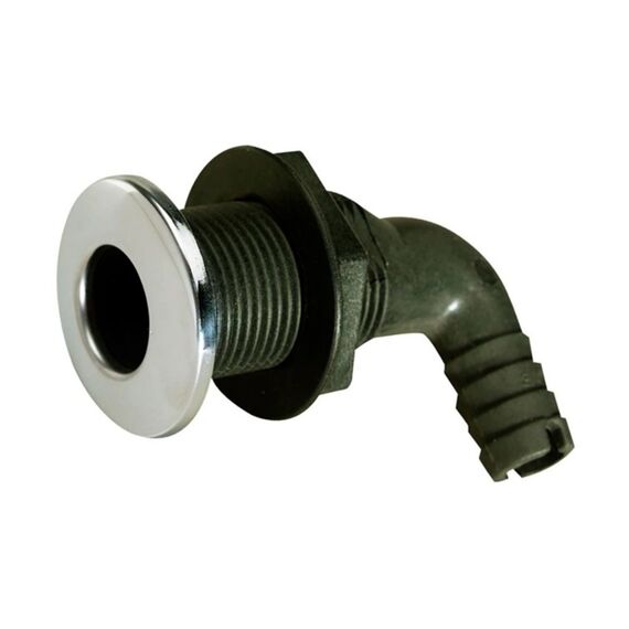 Saída de Costado / Saída D´Água - Plástica 90° - Tam: 1 pol. - Preta c/ Capa em Inox