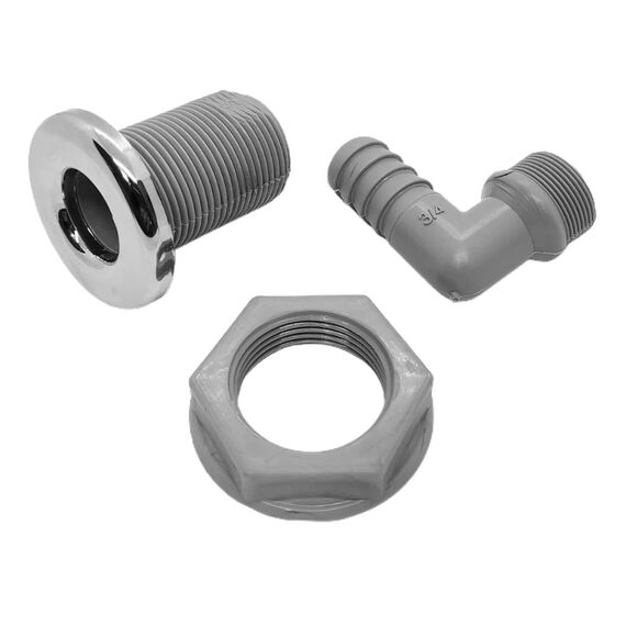 Saída de Costado / Saída D´Água - Plástica 90° - Tam: 3/4 pol. - Cinza c/ Capa em Inox