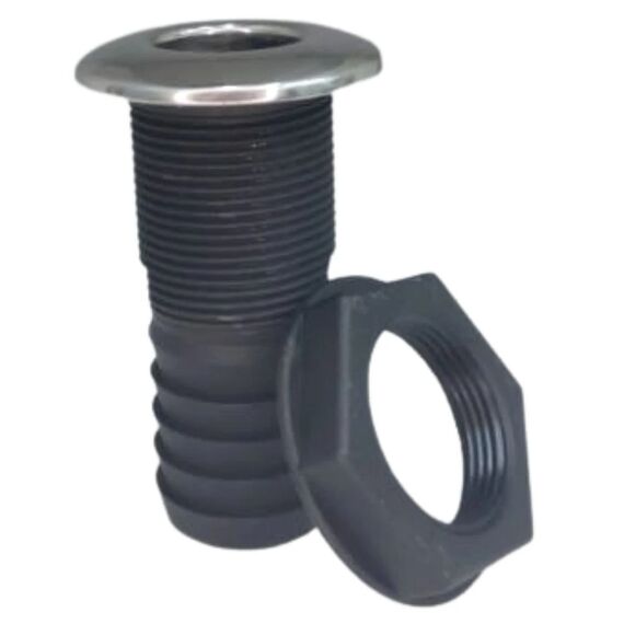 Saída de Costado / Saída D´Água - Plástica - Tam: 1 -1/8 pol. - Preta c/ Capa em Inox