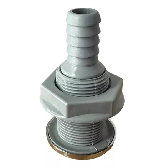 Saída de Costado / Saída D´Água - Plástica - Tam: 1 pol. - Cinza c/ Capa em Inox