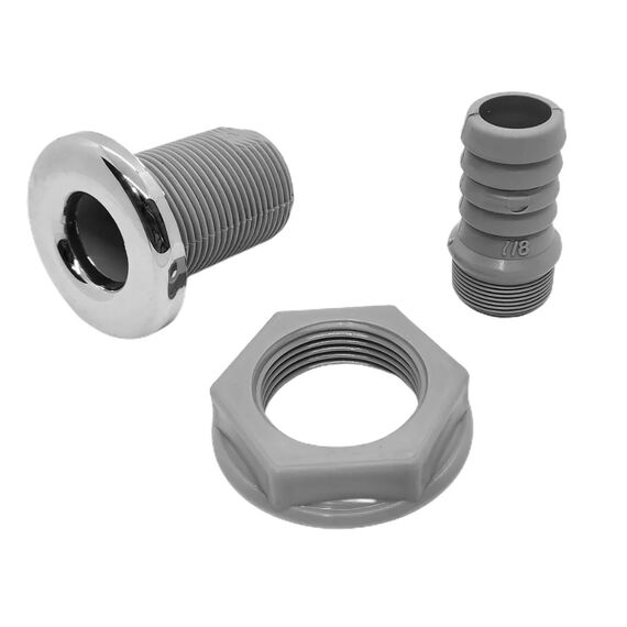 Saída de Costado / Saída D´Água - Plástica - Tam: 7/8 pol. - Cinza c/ Capa em Inox