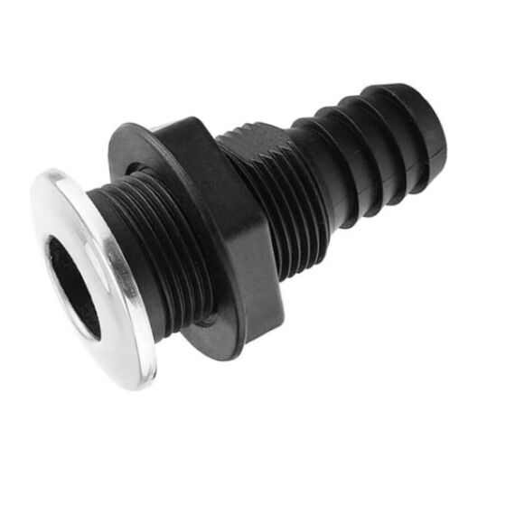 Saída de Costado / Saída D´Água Premium - Plástica - Tam: 1 pol. - Preta c/ Capa em Inox - KM