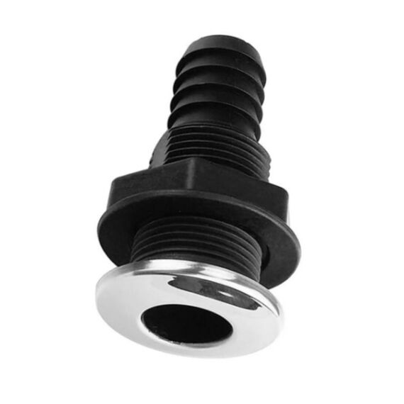 Saída de Costado / Saída D´Água Premium - Plástica - Tam: 1 pol. - Preta c/ Capa em Inox - KM