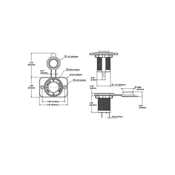 Tomada Femea 12V em Plástico ABS Preta c/ Tampa de Borracha - Redonda
