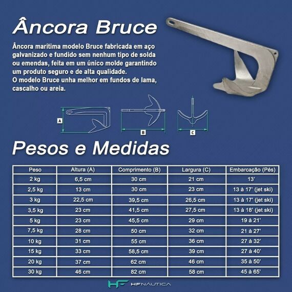 Âncora Galvanizada a Fogo - Modelo: Bruce - Tam: 15,0kg