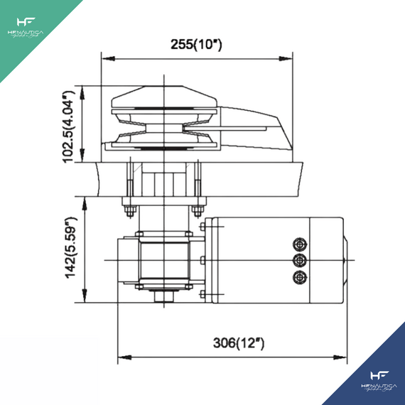 Guincho Elétrico em INOX p/ Âncora BADA - C1012 - Corrente 8mm - 1000W - PARA BARCOS DE 35 a 45 pés