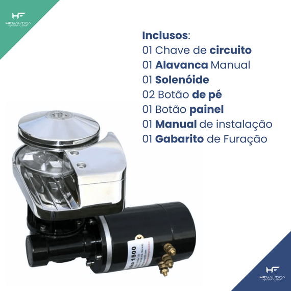 Guincho Elétrico em INOX p/ Âncora BADA - C1012 - Corrente 8mm - 1000W - PARA BARCOS DE 35 a 45 pés