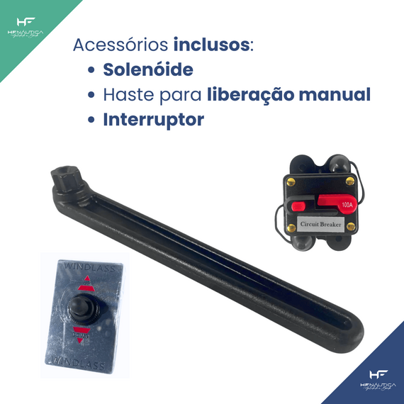 Guincho Elétrico em INOX Âncora BADA - C912 - Corrente 8mm - 900W - PARA BARCOS DE 20 a 35 pés