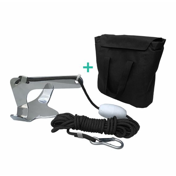 Kit Âncora Alpha INOX 316 S/ Solda - Modelo: Bruce - Tam: 2,0kg + Cabo Trançado + Boia Isopor + Bolsa