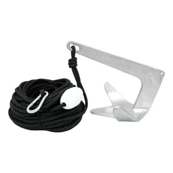 Kit Âncora Galvanizada a Fogo Bruce 3,5kg + Mosquetão Inox + Cabo 8mm 35m + Boia Isopor