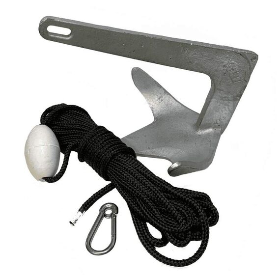 Kit Âncora Galvanizada a Fogo Bruce 5,0kg + Mosquetão Inox + Cabo 8mm 15m + Boia Isopor