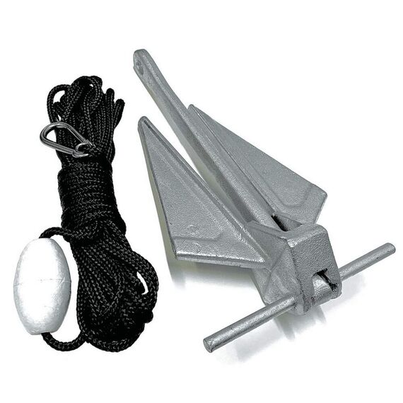 Kit Âncora Galvanizada a Fogo Danforth SB 7,0kg + Mosquetão Inox + Cabo 8mm 30m + Boia Isopor