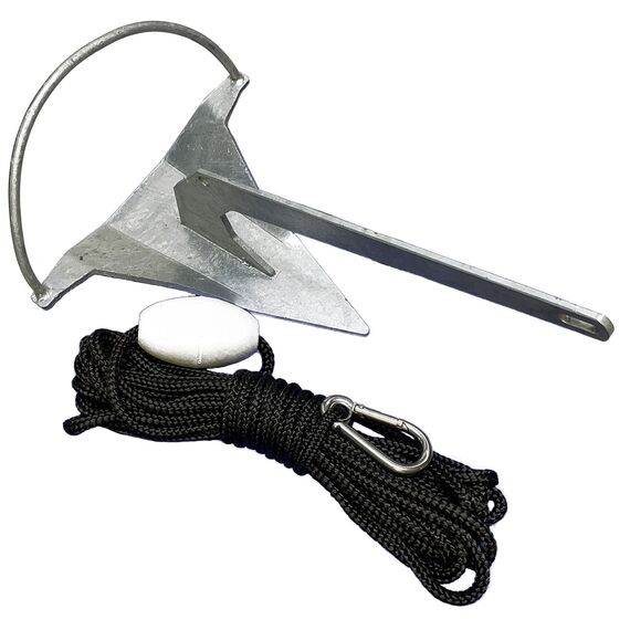Kit Âncora Galvanizada a Fogo Rocna 1,4kg + Mosquetão Inox + Cabo 8mm 10m + Boia Isopor