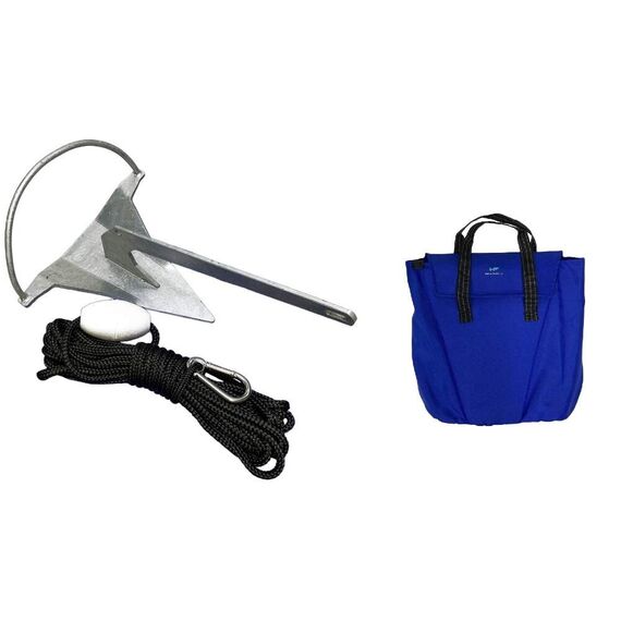 Kit Âncora Galvanizada a Fogo Rocna 1,4kg + Mosquetão Inox + Cabo 8mm 10m + Boia Isopor + Bolsa G Azul
