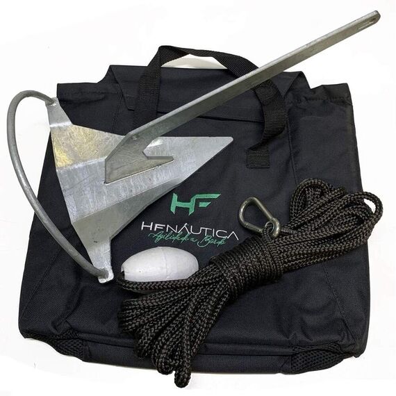 Kit Âncora Galvanizada a Fogo Rocna 1,4kg + Mosquetão Inox + Cabo 8mm 10m + Boia Isopor + Bolsa G Preta