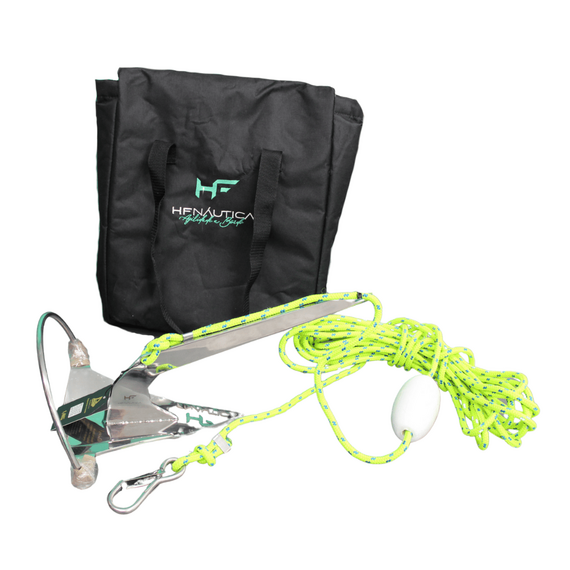 Kit Âncora Alfa INOX 316 C/ Solda - Modelo: Rocna - Tam: 1,4kg + Cabo Trançado + Boia Isopor + Bolsa