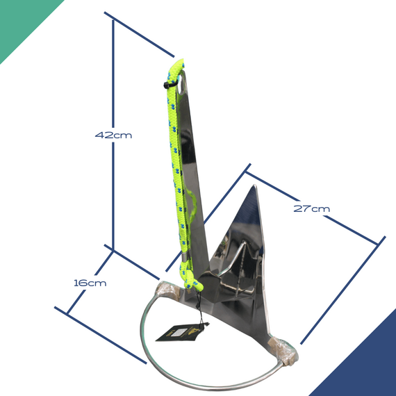 Kit Âncora Alfa INOX 316 C/ Solda - Modelo: Rocna - Tam: 1,4kg + Cabo Trançado + Boia Isopor + Bolsa