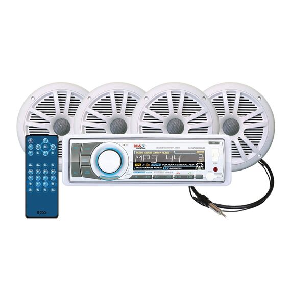 Kit MP3 Solid State MR752UAB c/ Bluetooth + 2 Pares Alto-Falante MR6W Marinizado Boss Marine - MCK752WB.64