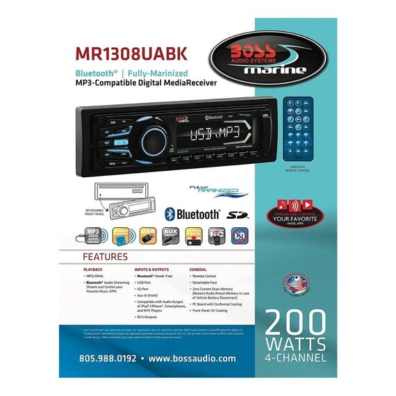 MP3 Solid State Receiver Marinizado Boss Marine - MR1308UABK