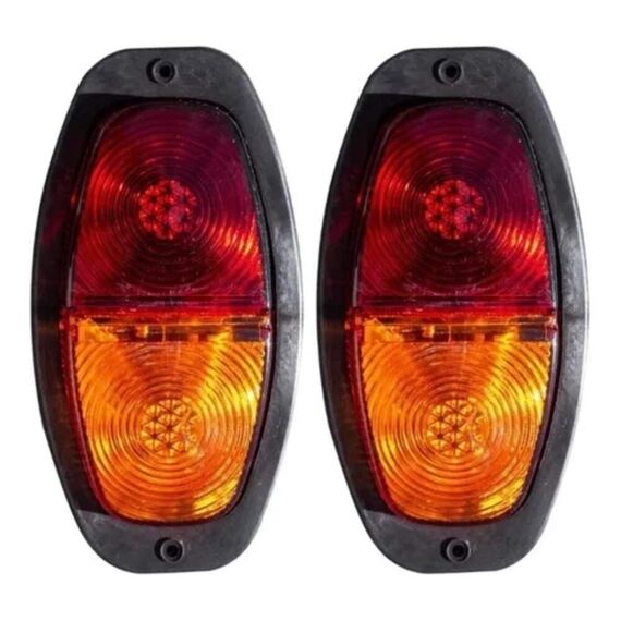 Par Lanterna Canoinha p/ Carretinha Universal Bicolor - Pisca, Meia Luz e Freio + Luz de Placa - 12V - c/ Lâmpadas