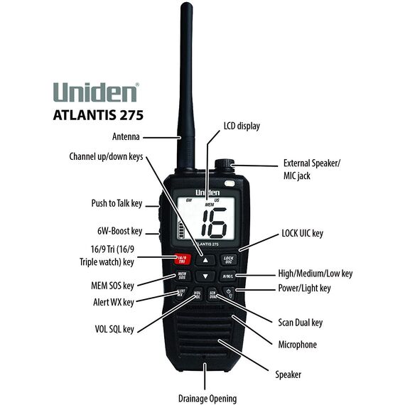 Rádio VHF Marítimo Atlantis - Uniden 275 - Preto