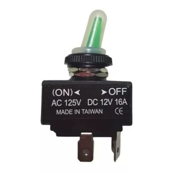 Botão / Pino Interruptor em Plástico c/ LED Verde e Capa Emborrachada - 16A ON-OFF