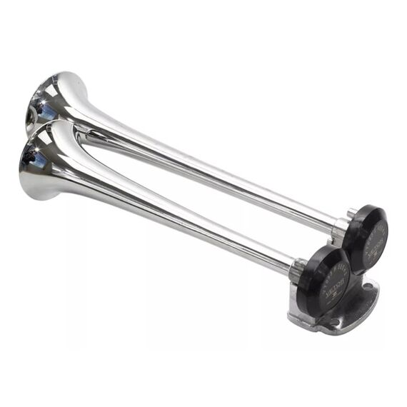 Buzina Corneta Metal Dupla c/ Compressor a Ar - Cromada - 12V