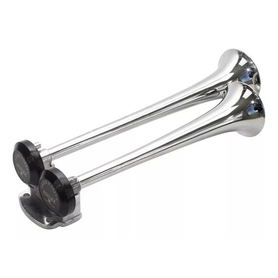 Buzina Corneta Metal Dupla c/ Compressor a Ar - Cromada - 12V