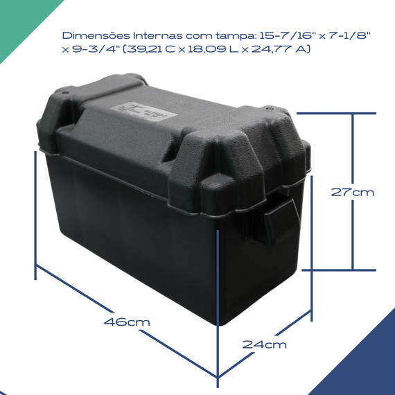Caixa Protetora Plástica p/ Bateria c/ Tampa e Cinta - Grande