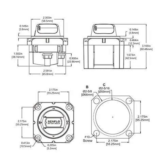 Chave de Bateria Blindada Seaflo 300A p/ 2 Baterias - Mini