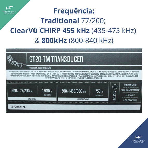 Transducer de Popa Garmin GT20TM CHIRP p/ echoMAP 72dv, 72/92sv, GPSMAP 721xs, 1020xs - 8 pinos - 010-01960-01