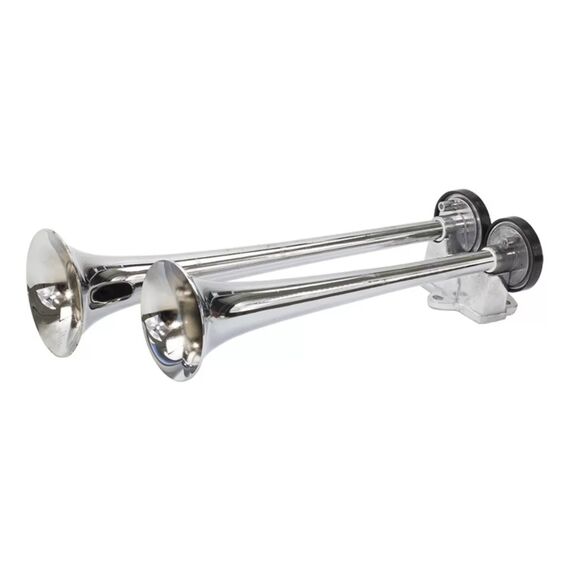 Buzina Corneta Metal Dupla c/ Compressor a Ar - Cromada - 12V