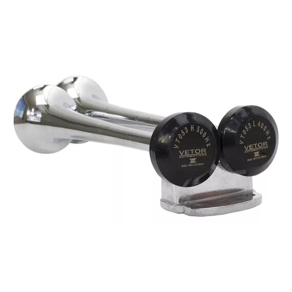 Buzina Corneta Metal Dupla c/ Compressor a Ar - Cromada - 12V