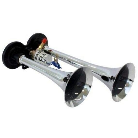 Buzina Corneta Metal Dupla s/ Compressor a Ar - Cromada - 12V
