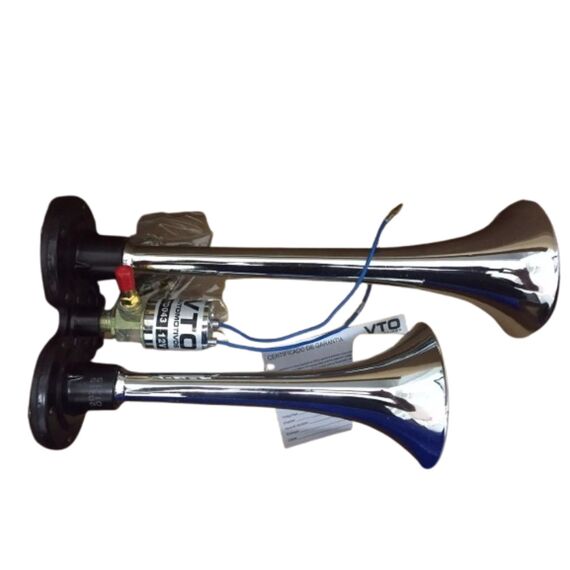Buzina Corneta Metal Dupla s/ Compressor a Ar - Cromada - 12V