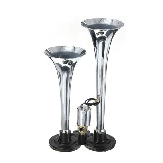 Buzina Corneta Metal Dupla s/ Compressor a Ar - Cromada - 12V