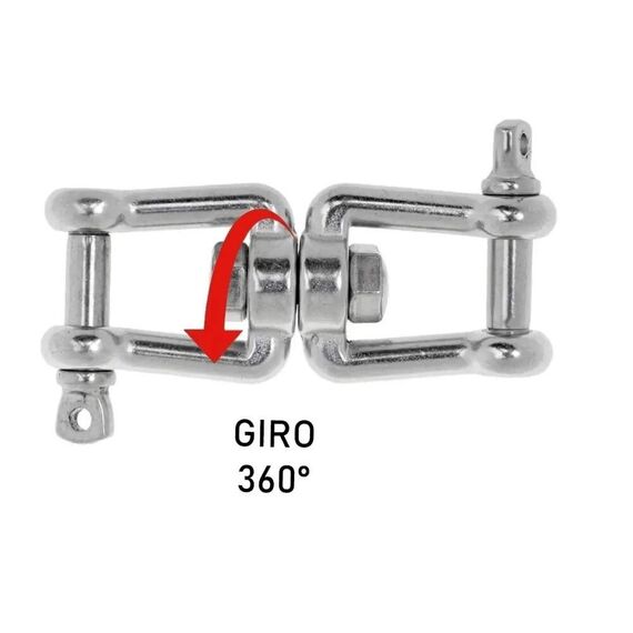 Manilha Dupla c/ 2 Parafusos em Aço Inox C/ Destorcedor - 6mm