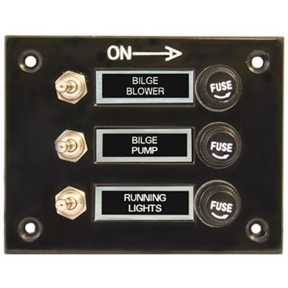 Painel Elétrico Marinizado c/ 3 Botões c/ Fusível Individual - em Bakelite