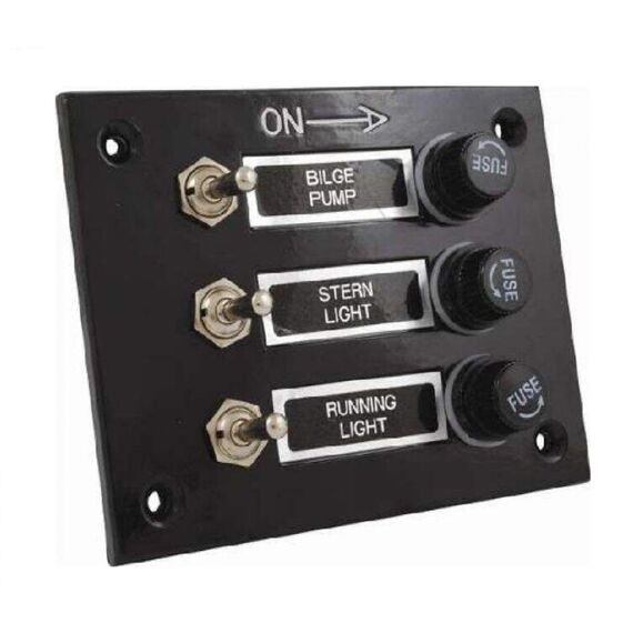 Painel Elétrico Marinizado c/ 3 Botões c/ Fusível Individual - em Bakelite