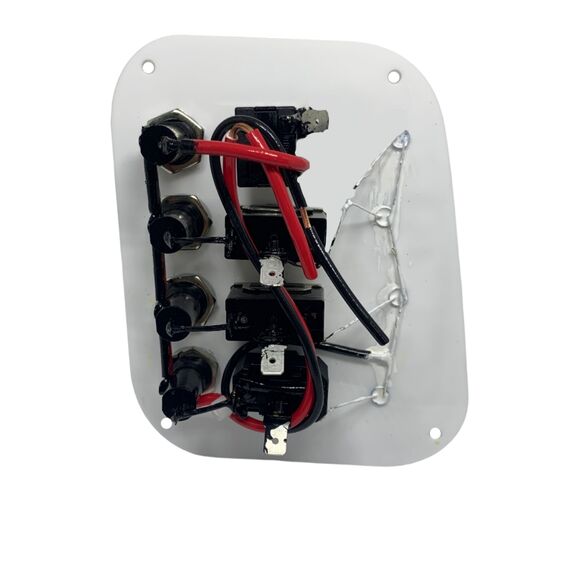 Painel Elétrico Marinizado c/ 4 Botões c/ Fusível e LED Azul Individual - Branco - Vertical - em Acrílico