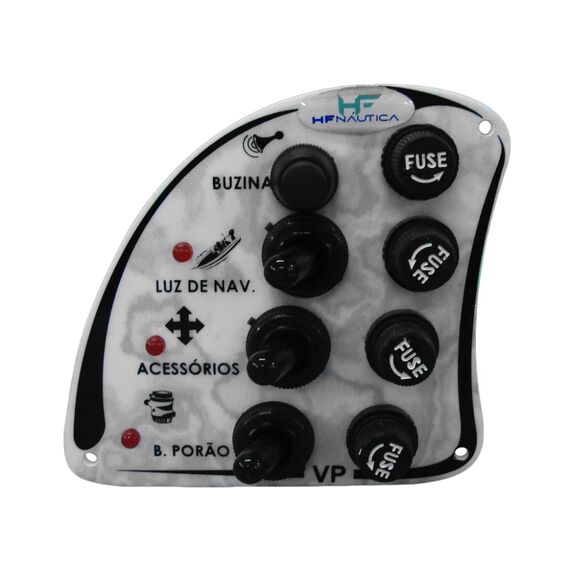 Painel Elétrico Marinizado c/ 4 Botões c/ Fusível e LED Individual - Branco - Vertical - em Acrílico