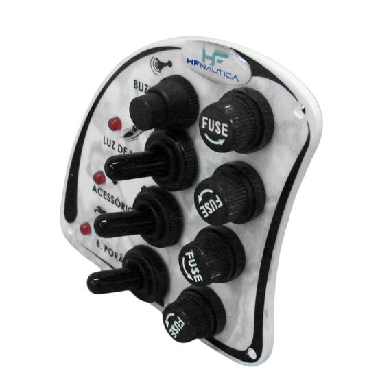 Painel Elétrico Marinizado c/ 4 Botões c/ Fusível e LED Individual - Branco - Vertical - em Acrílico