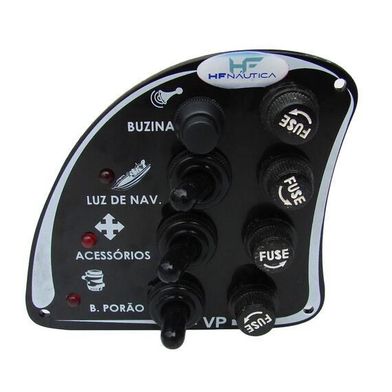 Painel Elétrico Marinizado c/ 4 Botões c/ Fusível e LED Individual - Preto - Vertical - em Acrílico