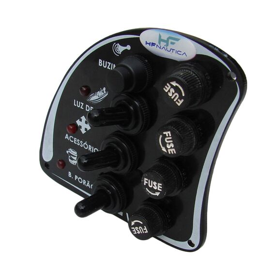 Painel Elétrico Marinizado c/ 4 Botões c/ Fusível e LED Individual - Preto - Vertical - em Acrílico