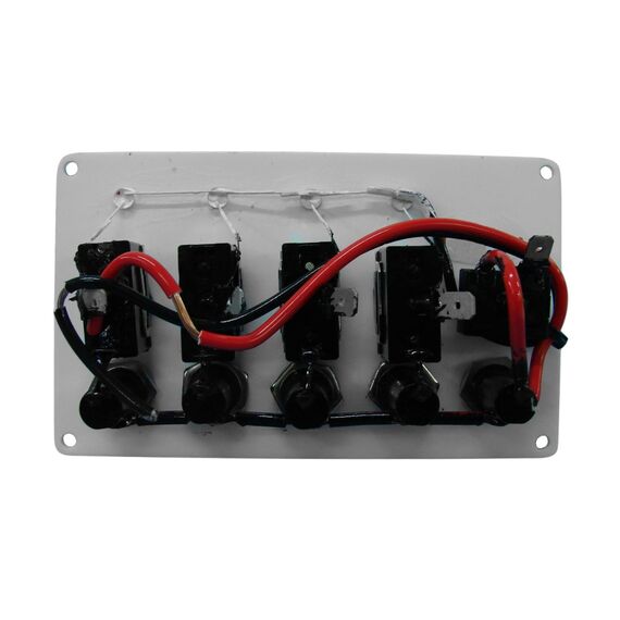 Painel Elétrico Marinizado c/ 5 Botões c/ Fusível e LED Individual - Branco - Horizontal - em Acrílico
