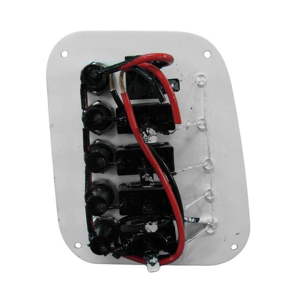 Painel Elétrico Marinizado c/ 5 Botões c/ Fusível e LED Individual - Branco - Vertical - em Acrílico